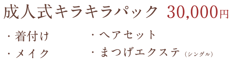 成人式キラキラパック 30,000円 着付け・メイク・ヘアセット・まつげエクステ（シングル）